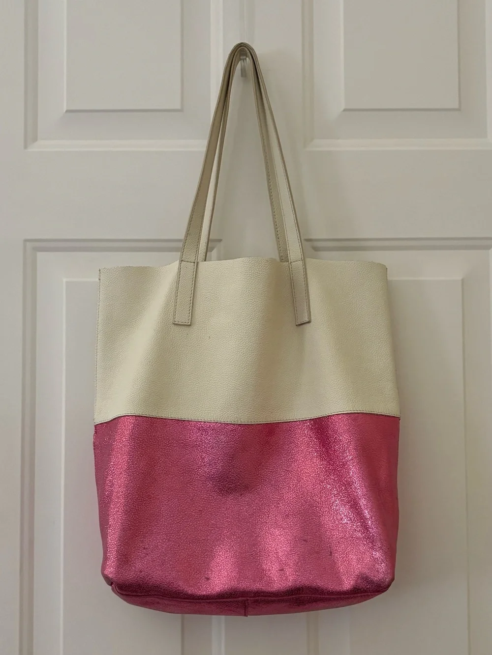 Anthropologie Lana  Butter Soft Leather 2 Tone Tote Bag in Pink  $120 Retail